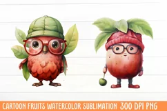 Cartoon Fruits Watercolor Sublimation Clipart Product Image 1