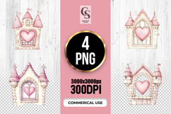 Watercolor Heart Castle Window Clipart Sublimation PNG Product Image 1