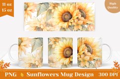 Watercolor Sunflowers Mug Sublimation Design, Fall Mug Product Image 1