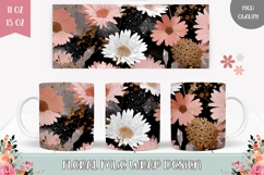 Boho Flowers Mug Wrap Design, Floral Mug Sublimation PNG Product Image 1