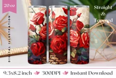 Red Roses Tumbler Sublimation, Valentines Day Tumbler Wrap Product Image 1