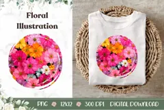 Cartoon Pink Flowers Illustration, Nature PNG, Summer PNG Product Image 1
