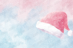 Watercolor Pink Santa Hat Snowy Pastel Winter Background Product Image 1