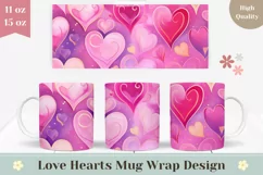 Love Heart Coffee Mug Wrap, Art Love Hearts Mug Design Product Image 1