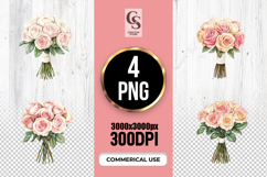 Watercolor Pink Rose Bouquet Clipart PNG Product Image 1