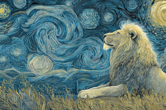 Majestic Lion Under Swirling Starry Night Sky Art Product Image 1