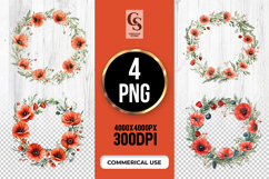Red Poppy Floral Wreath Clipart PNG Product Image 1