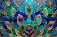 Luxurious Stained Glass Peacock Feather Mosaic Art Product Image 1