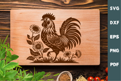 Rooster laser SVG PNG| Floral Chicken Cutting Board Product Image 2