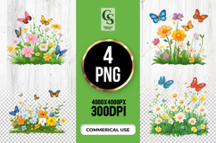 Butterfly Flower Garden Scene clipart sublimation png Product Image 1