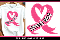 Support Squad SVG, Pink heart cancer ribbon SVG, PNG, DXF, Product Image 1
