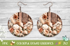 Boho Flowers Round Earrings PNG, Wedding Round Earrings Product Image 1