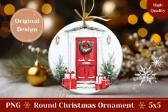 Watercolor Christmas Red Door Ornament, Winter Print Product Image 1