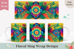 Floral Mug Design, Colorful Flowers Mug, Neon Flowers PNG Product Image 1