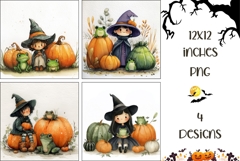 Cartoon Halloween Frog Backgrounds, Halloween Witch PNG Product Image 1