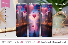 Valentine's Day Tumbler Sublimation, Love Hearts Tumbler PNG Product Image 1