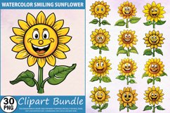 Watercolor Smiling Sunflower Clipart Bundle Product Image 1