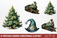 Vintage Green Christmas Clipart PNG Product Image 1