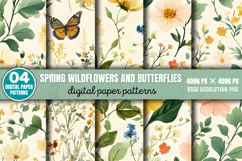 Spring Wildflowers and Butterflies Floral Pattern Digital Pa Product Image 2