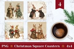 Vintage Christmas Square Coaster Designs, Winter Rabbits PNG Product Image 1