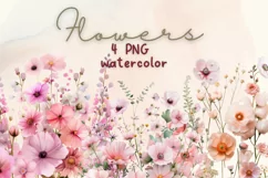Pink blossoms, Watercolor flower, Floral clipart Product Image 1
