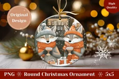 Winter Wolf Ornament PNG, Christmas Ornament Sublimation Product Image 1