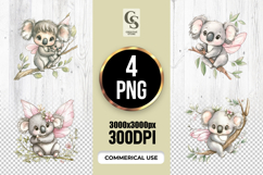 Cute Fairy Koala Watercolor Clipart Sublimation PNG Product Image 1