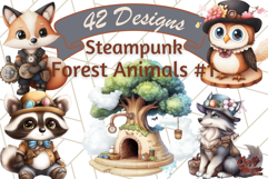 Steampunk Forest Animals PNG Clipart with Gears &amp; Goggles Product Image 1