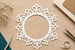 Round Monogram Frame SVG -Paper Cut Ornate Circle Border Product Image 1