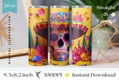 3D Sugar Skull Tumbler Wrap, 3D Floral Tumbler Sublimation Product Image 1