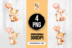 Cute Watercolor Fox With Heart Clipart Sublimation PNG Product Image 1