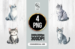 Watercolor Gray Cat Clipart Sublimation PNG Product Image 1