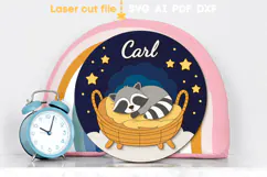 Raccoon Baby Name Sign SVG laser cut file for Glowforge Product Image 1