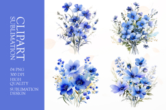 Watercolor blue flower clipart sublimation png Product Image 1