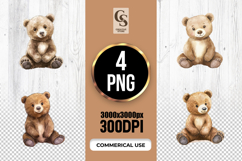 Cute Brown Teddy Bear Watercolor Clipart Sublimation PNG Product Image 1