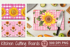 Pink Gingham Sunflowers Cutting Boards sublimation Designs Product Image 1