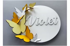 3D Butterfly Nursery sign | Girl Nursery round sign SVG Product Image 5
