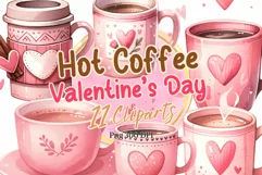 11 Coffee mugs in Valentine Watercolor Clipart Product Image 1