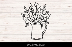 Hand Drawn Fall Watering Can With Leaves SVG Product Image 1