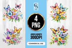 Floral Watercolor Butterfly Clipart Sublimation PNG Product Image 1