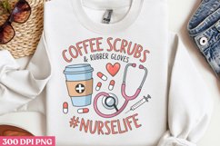 Coffee scrubs &amp; rubber gloves PNG, Nurse Sublimation PNG Product Image 1