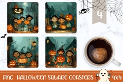 Kids Halloween Square Coasters, Cartoon Halloween Coasters Product Image 1