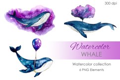 Watercolor Whale clipart. Whale sublimation. Ocean art png Product Image 1