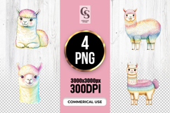 Cute Rainbow Alpaca Clipart Sublimation PNG Product Image 1