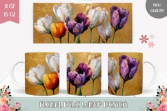 Colorful Tulips Mug Wrap, Gold Mug, Flowers Mug PNG Product Image 1