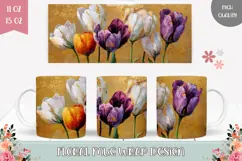 Colorful Tulips Mug Wrap, Gold Mug, Flowers Mug PNG Product Image 1