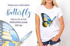 Butterfly Blue Yellow Insect Watercolor Sublimation Product Image 1