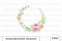 Watercolor flowers wreath PNG Product Image 1