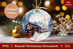 Winter Ornament PNG, Watercolor Christmas Train Ornament Product Image 1