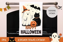 Cartoon Halloween Cat Towel, Halloween Ghost Sublimation Product Image 1